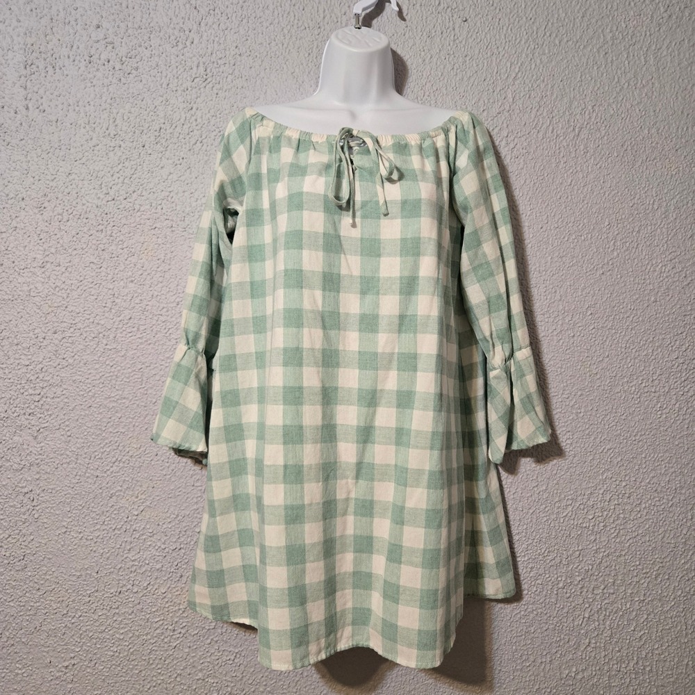 Loveriche Womens Gingham Off The Shoulder Bell Sleeve Dress Size M Cottagecore